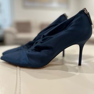 Zara Woman Satin Leather Kitten Heel Zip Shoes Booties Womens Sz 7 Blue Point